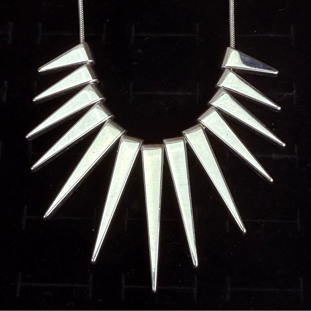 Silvertone Spike Statement Necklace - image 4